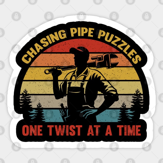 Retro Plumber Vintage Plumbing Sunset Funny Pipefitter Humor Sticker by Graphic Monster